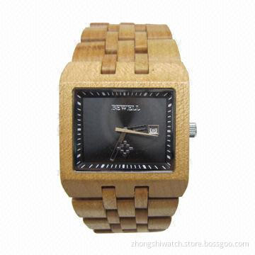 BEWELL's Square Wood Jupiter Watch w/ Natural Beige Maple Case and Band, Various Designs Welcomed